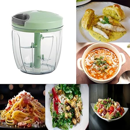 Hand Pulled Multipurpose Chopper & Cutter – Rope Pulled Vegetable Chopper, Meat Grinder & Food Processor (Random Color)