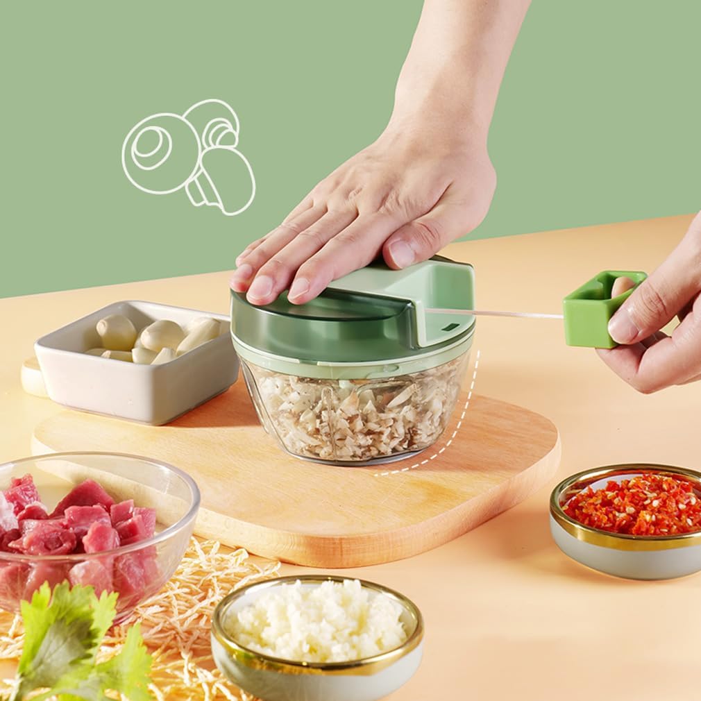 Hand Pulled Multipurpose Chopper & Cutter – Rope Pulled Vegetable Chopper, Meat Grinder & Food Processor (Random Color)