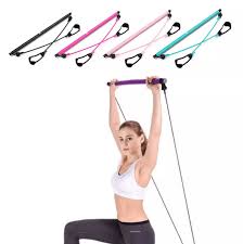 Portable Pilates Bar Stick with Resistance Bands | Home Gym Yoga Exercise Bar Kit, Full-Body Workout Elastic Fitness Rope (Random Colours)