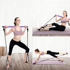 Portable Pilates Bar Stick with Resistance Bands | Home Gym Yoga Exercise Bar Kit, Full-Body Workout Elastic Fitness Rope (Random Colours)