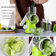 Tabletop Drum Grater – Manual Vegetable Slicer & Cheese Grater | 3-in-1 Rotary Drum Cutter for Veggies, Fruits, Cheese & More | Kitchen Gadget with Suction Base (Random Color)