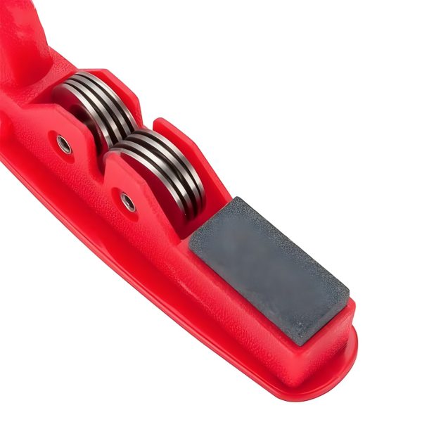 Professional Knife Sharpener with 8-Wheel Blades & Sanding Stone | Coarse & Fine Sharpening Slots, Durable Grip Handle, Compact Kitchen Knife Filer (Random Color)