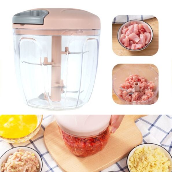Hand Pulled Multipurpose Chopper & Cutter – Rope Pulled Vegetable Chopper, Meat Grinder & Food Processor (Random Color)