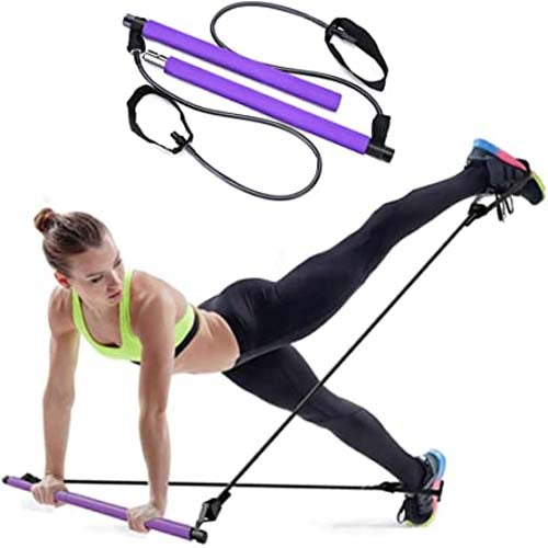 Portable Pilates Bar Stick with Resistance Bands | Home Gym Yoga Exercise Bar Kit, Full-Body Workout Elastic Fitness Rope (Random Colours)